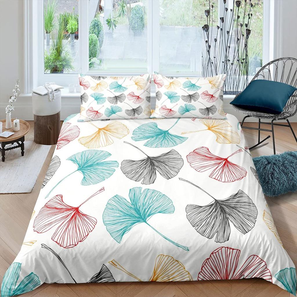 Povlak na přikrývku Ginkgo List Queen Přírodní Botanická Ložní souprava Rostliny Rustikální Farmářský Povlak na přikrývku Abstraktní Listy Povlak na peřinu