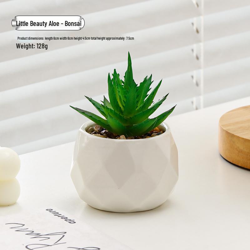 Small Indoor Potted Succulent - Artificial Green Plant Ornament for Home, Office, or Desktop Decor