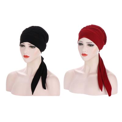 2pcs Fashionable Chemo Headwear Women Soft Breathable Pure Color Long Tail Bow Headscarf for Travel Party