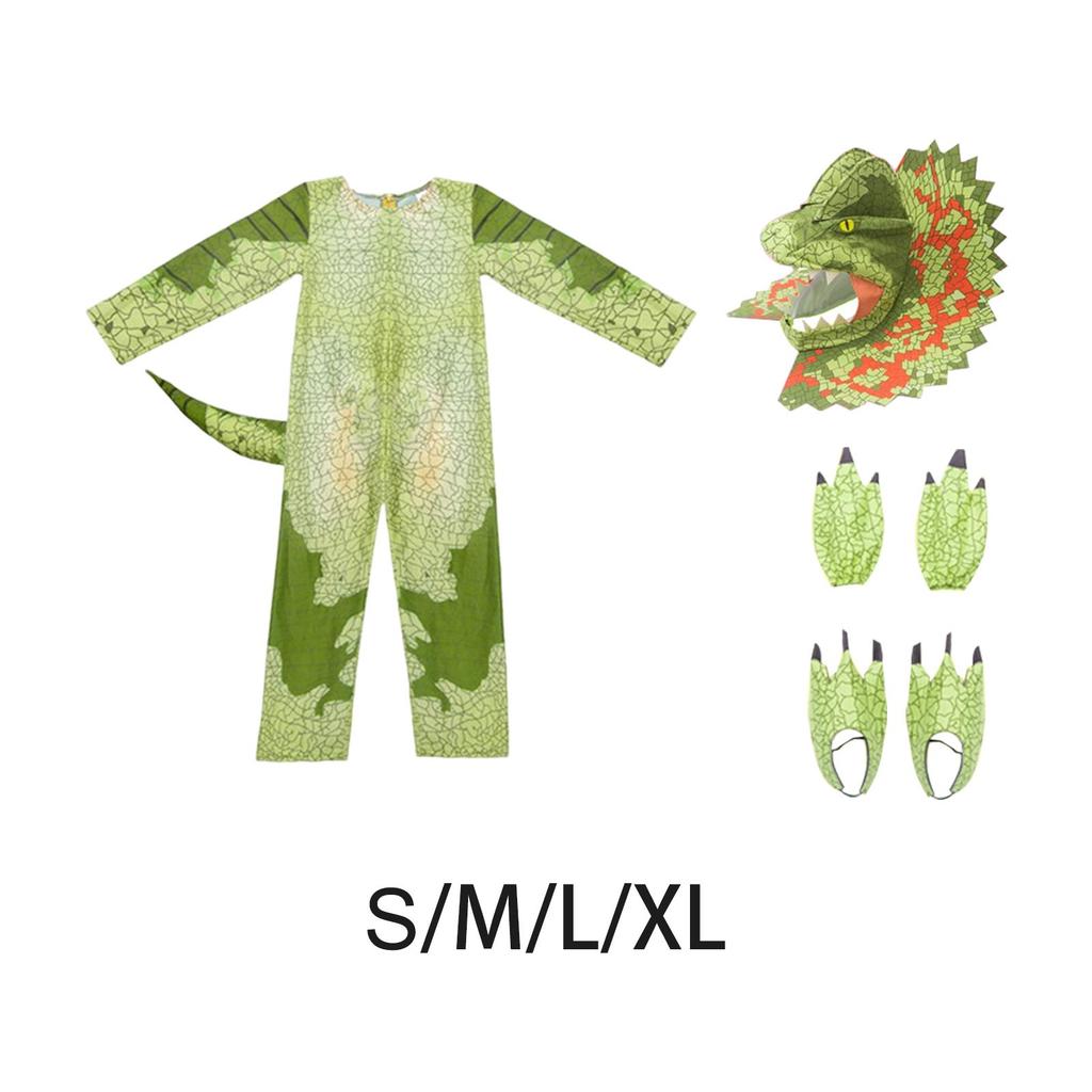 Dino Delight Costume - Kids' Green Jumpsuit for Cosplay and Halloween Fun
