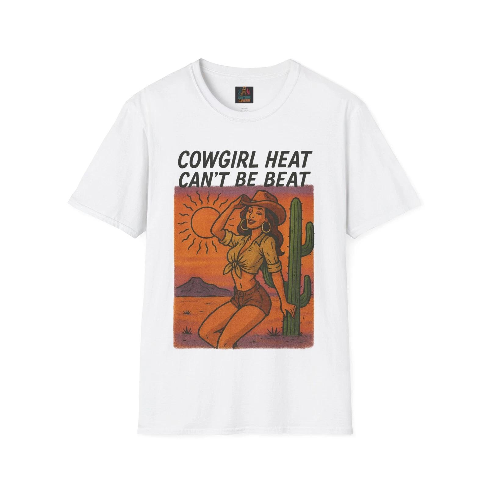 Cowgirl Heat Can’t Be Beat Graphic T-Shirt, Vintage Western Tee, Apparel, Casual XL