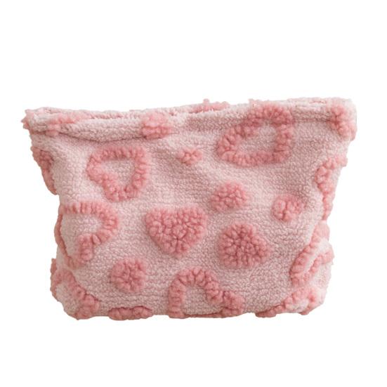 

Fuzzy Heart Cosmetic Pouch Girls Cute Heart Pattern Makeup Bag Women Plush Clutch Zippered Storage Bag for Cosmetics Jewelry розовый