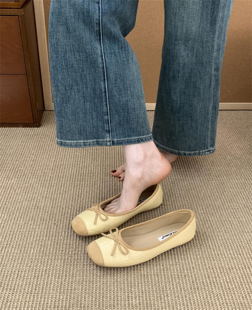 Shallow Single Shoes Women 2025 New Korean Version Bow Round Head Gentle Fairy Doudou Shoes Women Flat Bottom