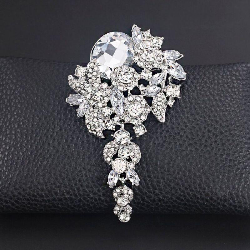 

Exaggerated Heavy Industry Cross-Border Fashion Brooch Alloy Long Inlaid Rhinestone Glass Pin Women s Clothing Coat Accessories White K White Glass