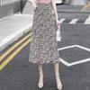 Sommer Damen A-Linien Rock mit Blumenmuster Chiffon Midi-Rock Hohe Taille Schlankmachender Midilängen-Stil Großer Schwungrock Blumenrock