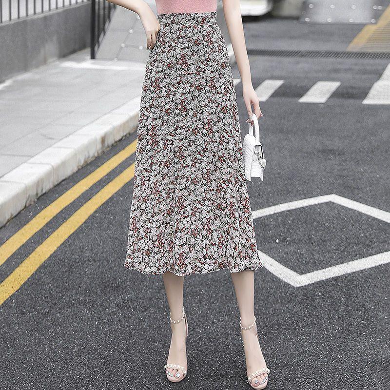 Fustă de vară pentru femei, cu imprimeu floral A-line, din șifon, Midi, talie înaltă, slăbire, lungime medie, stil, fustă mare, leagăn, fustă florală