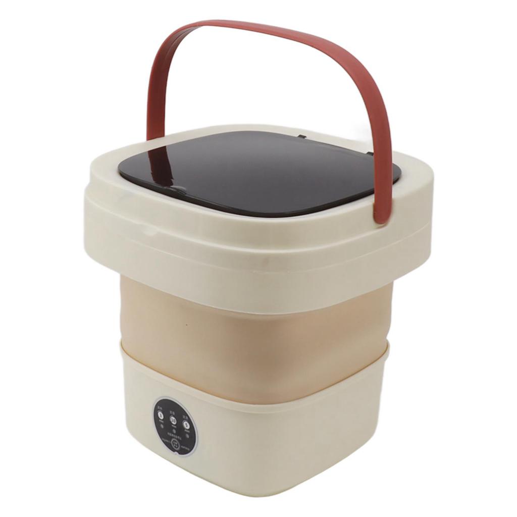 6L Mini Portable Bucket Washer Foldable Automatic Mini Clothes Washer with Soft Spin Dry 100‑240V Milk Coffee Color EU