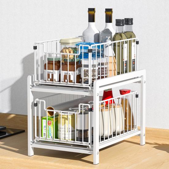 2patrový koš Zásuvka Organizér Úložný regál Velká kapacita Silná nosná Nerezová Posuvná police na pracovní desku