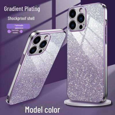 Gradientní třpytivý galvanicky pokovený ochranný kryt pro iPhone X až 16, kompatibilní s 14 Pro Max, design proti pádu