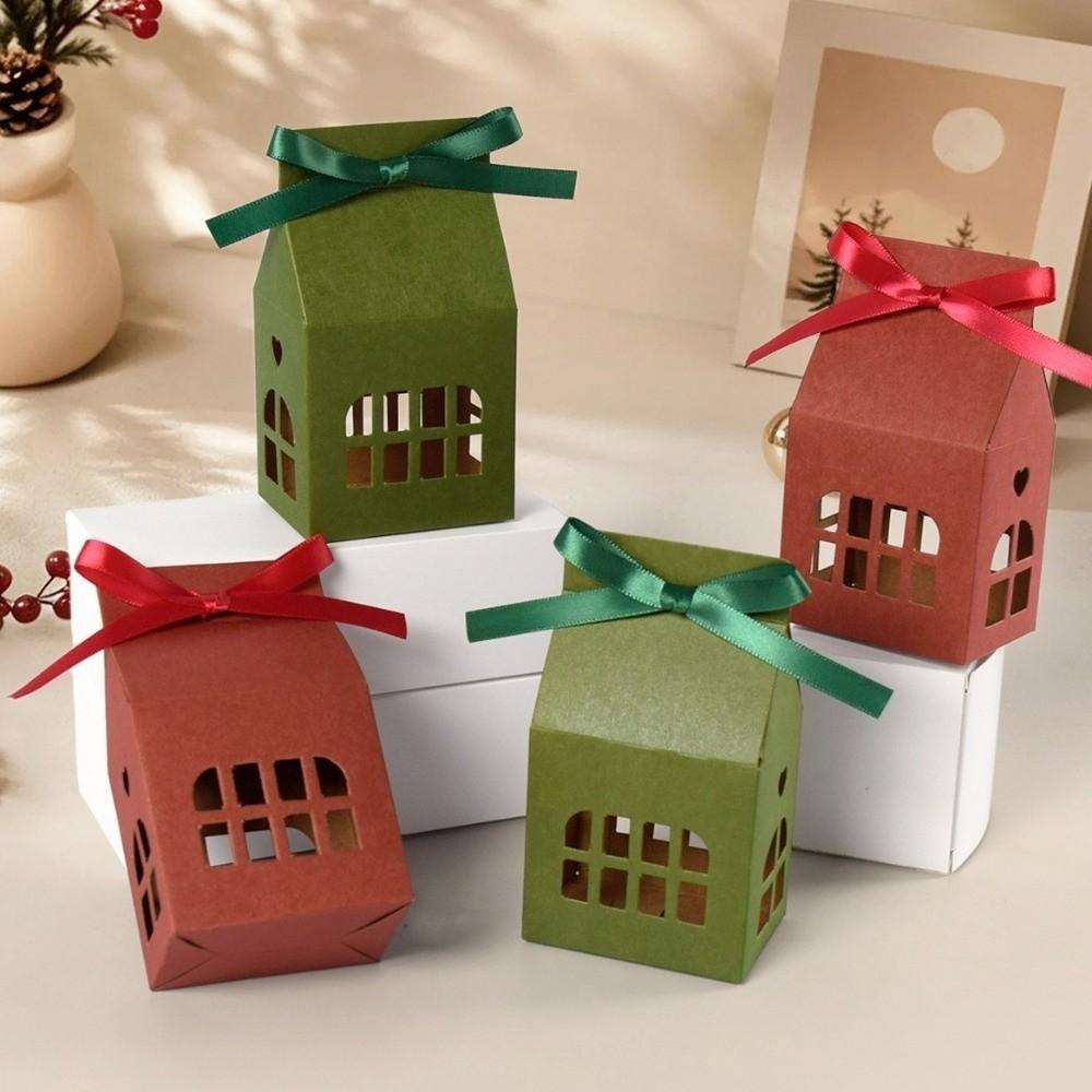 10 Pcs Hollow-Out Christmas Candy Box House-Shaped House-Shaped Gift Box Christmas Festival Decor