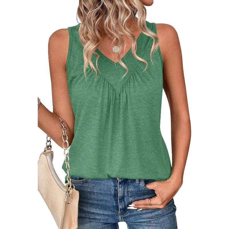Summer Solid Color V-neck Sleeveless Top for Women Casual Loose Vest for Women Vest