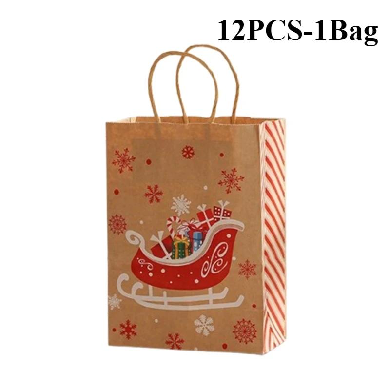 12-48PCS Christmas Gift Bags Printed Handbags Portable Candy Storage Bags with Handle Holiday Packaging Xmas New Year Supplies