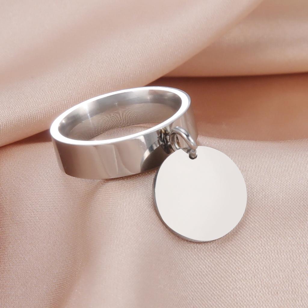 Dreamtimes Fashion Women's Ring Stainless Steel Round Heart Pendant Korean Couple Ring Jewelry Engagement Gift