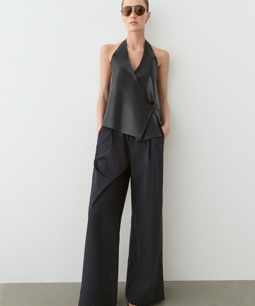 Masimodutti Cotton Blend Pleated Wide Pants