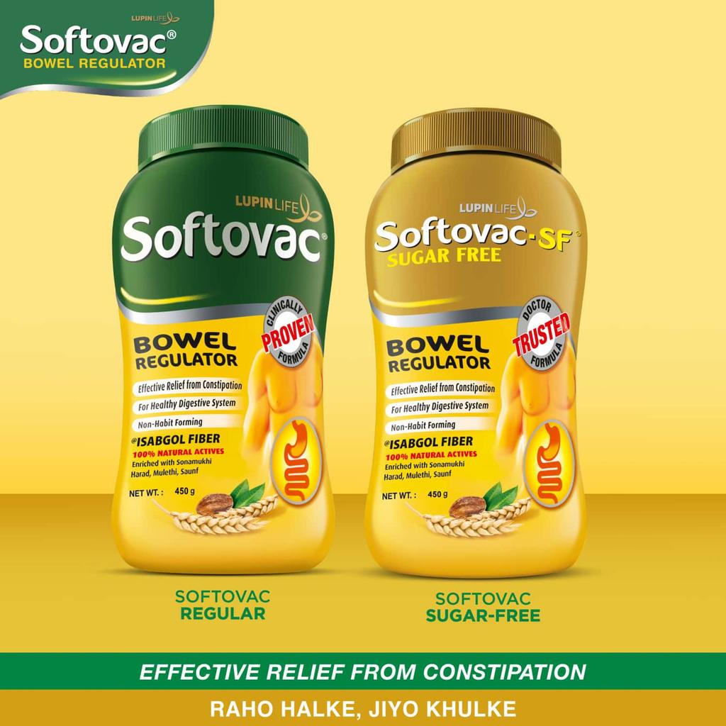 Softovac Isabgol Bowel Regulator Powder 450g – Gentle Stool Softener, Psyllium Husk Fiber, Relieves Bloating, Supports Digestive, Non-Habit Forming