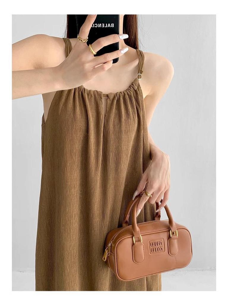 Petite French Purple Sling Dress for Women - 2025 Summer Loose Fit, Slimming, Temperament Style for Seaside Vacation.