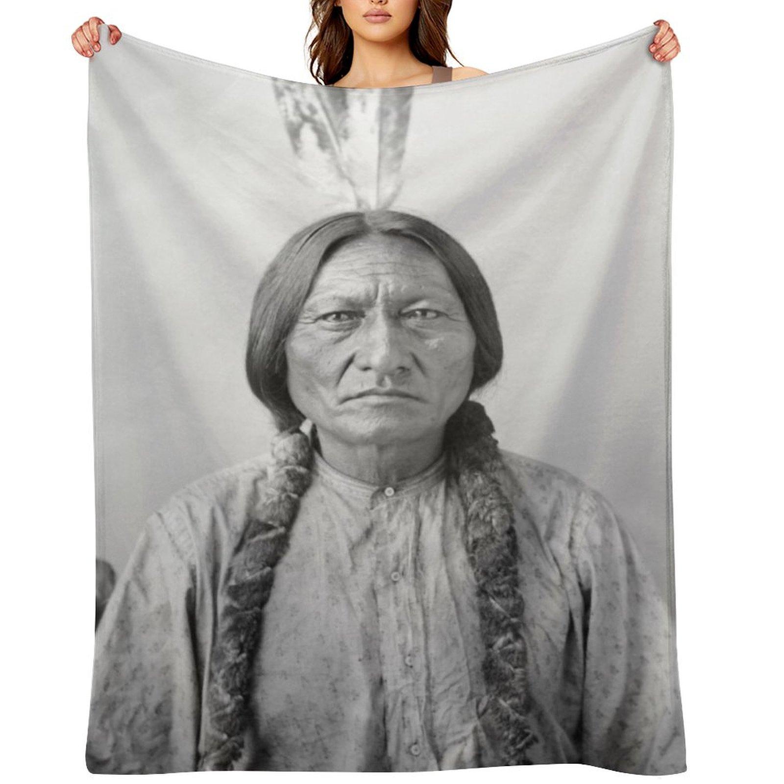 Sitting Bull Hunkpapa Lakota leader Standing Rock United States USA Aboriginal Picture black and white HD High Qua Throw Blanket 30x40in