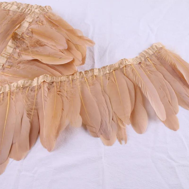2 Meter Colorful Shred Goose Feathers Tape Tassel 15cm Fringe Trim Ribbon Geese Feather DIY Clothe Flecos Sewing Trimming Decor