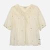 Women Flower Embroidery Ruffle Collar Blouse T264mbl237w