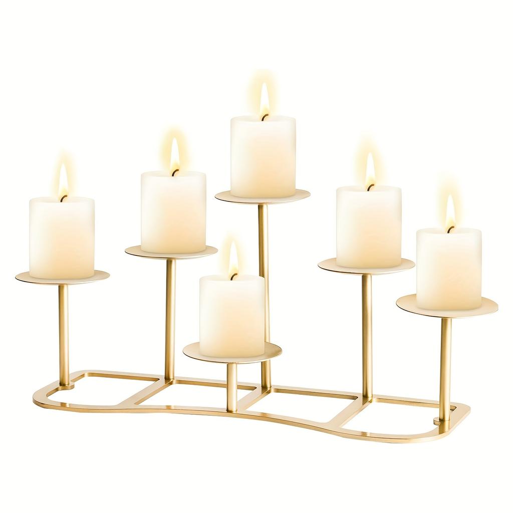 6 Heads Fireplace Candle Holder for Flameless or Wax Pillar Candles-black Candle Display Stand for Table Centerpieces Wedding Party