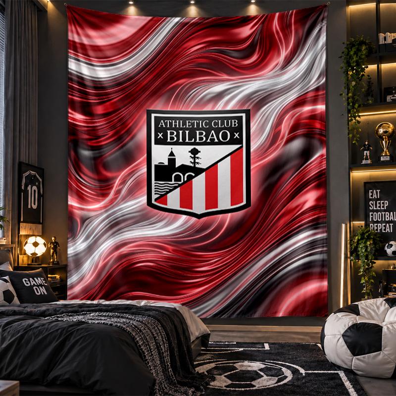 Wall Hanging Tapestry Athletic Bilbao Football Print Cloth for Living Room Bedroom Home Decor