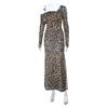 XM European and American autumn new square neck sexy leopard print temperament slim and thin dress