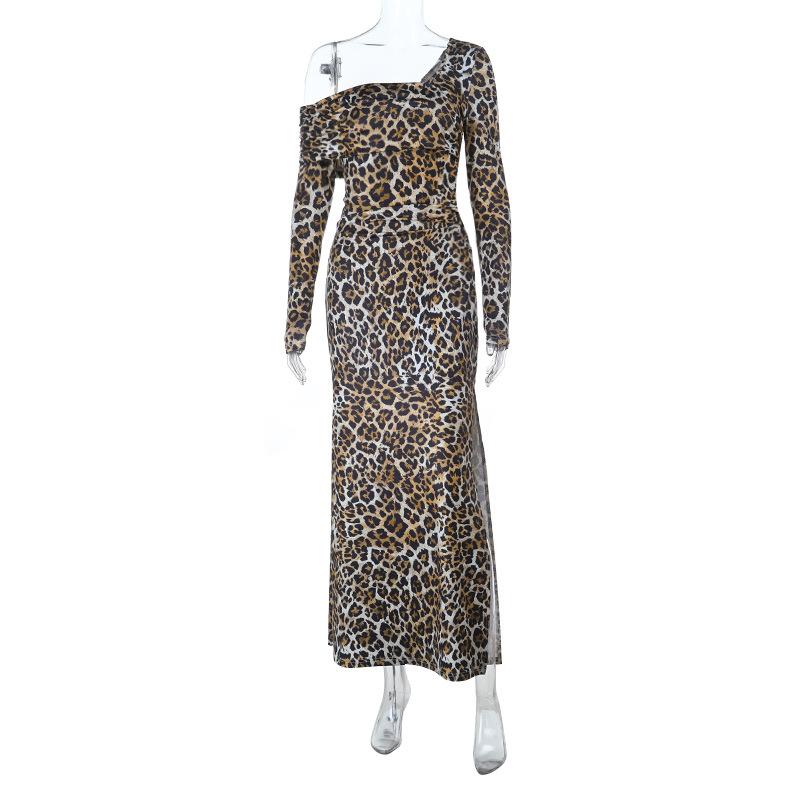 XM European and American autumn new square neck sexy leopard print temperament slim and thin dress