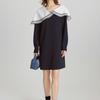 ELLE Elegant Navy Collar Comfortable Delicate Commuter Simple Long Sleeve Dress Women dresses Navy-Blue EL47022