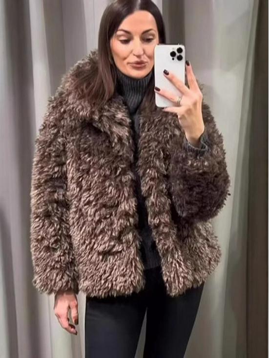 SHEIN Damen Kunstpelz Herbst Midilanger Mantel Jacke