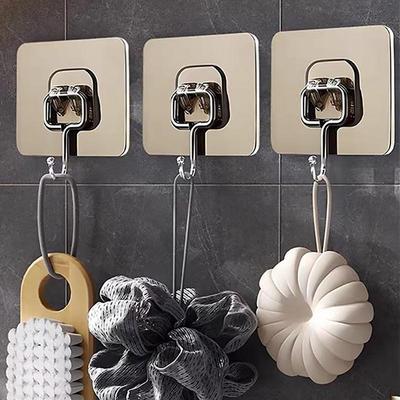 10Pcs Hook Hanging Sticker Stainless Steel Self-Adhesive Hooks Bathroom Towel Clothes Storage Key Hangers Storage Holder