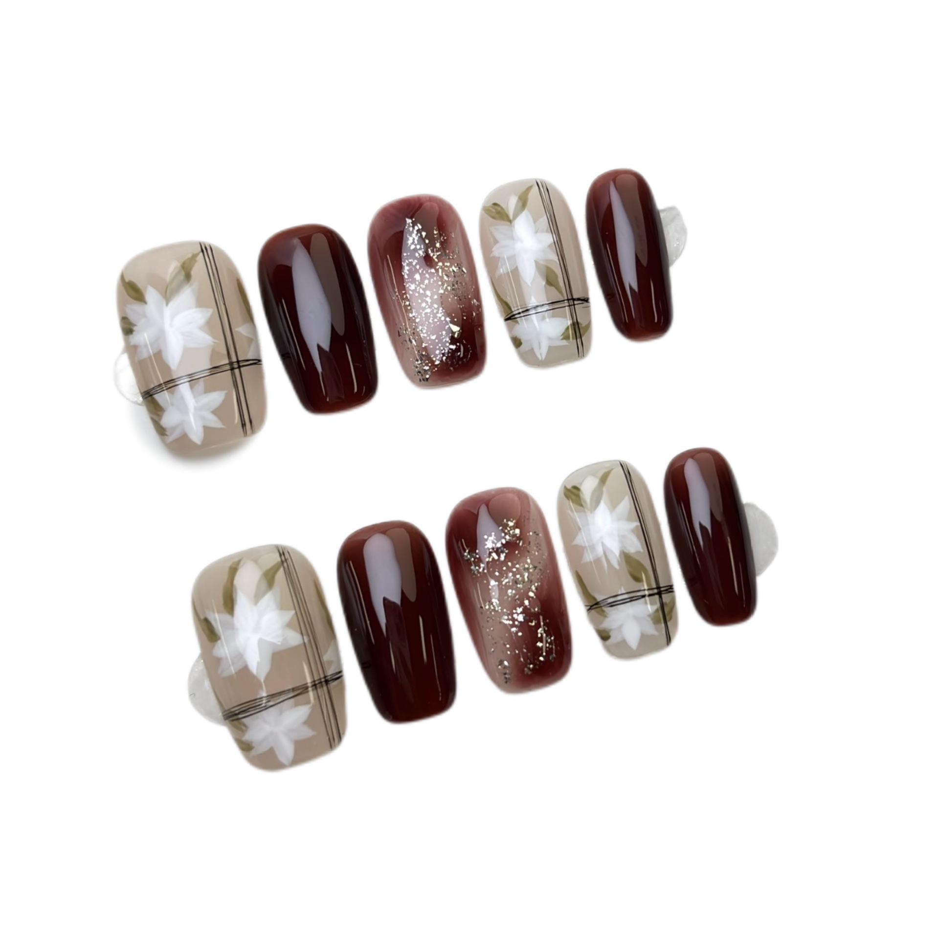 

Flower Prelude Handmade Wearable Nail Art: Removable Short Fake Nail Tips L