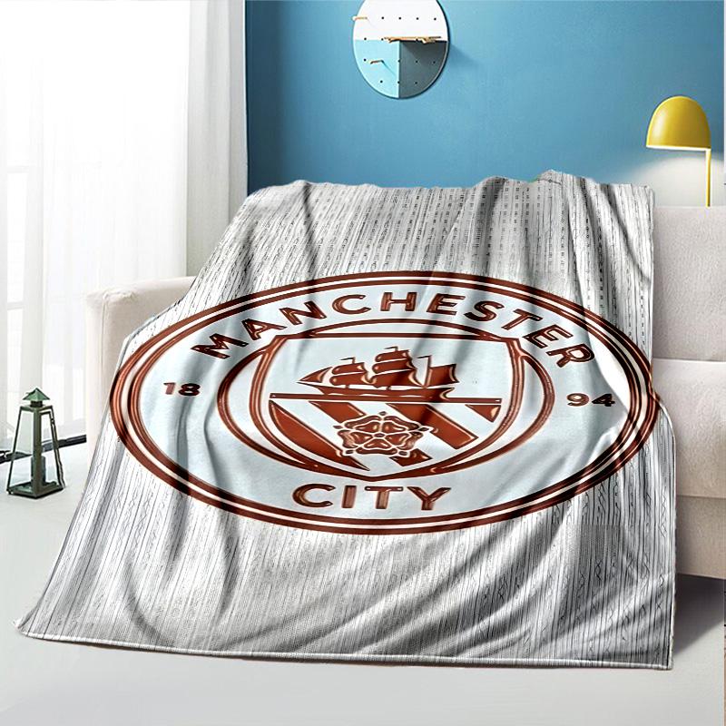 Football Team City FC Pattern Blanket for Home Decoration, Bed, Sofa, Car Travel, Camping, Suitable for All Seasons, Birthday Christmas Gift