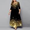 Elegant Plus Size Winter Maxi Dress Digital Gold Print Women Wedding Party Night Long Dress