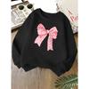 Kids Unisex Pink Crewneck Sweatshirt, Pink Leopard Print Bow Graphic Print Long Sleeve Pullover, Soft Sweatshirt for Boys Girls Over 4 Years Old