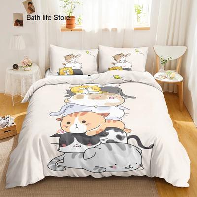 Conjunto de Roupa de Cama de Gatos e Cachorros de Desenho Animado para Crianças Pequenas, Adolescentes Gatinhos de Desenho Animado Animais Microfibra Capa de Edredom 3D Fronhas Decoração de Quarto