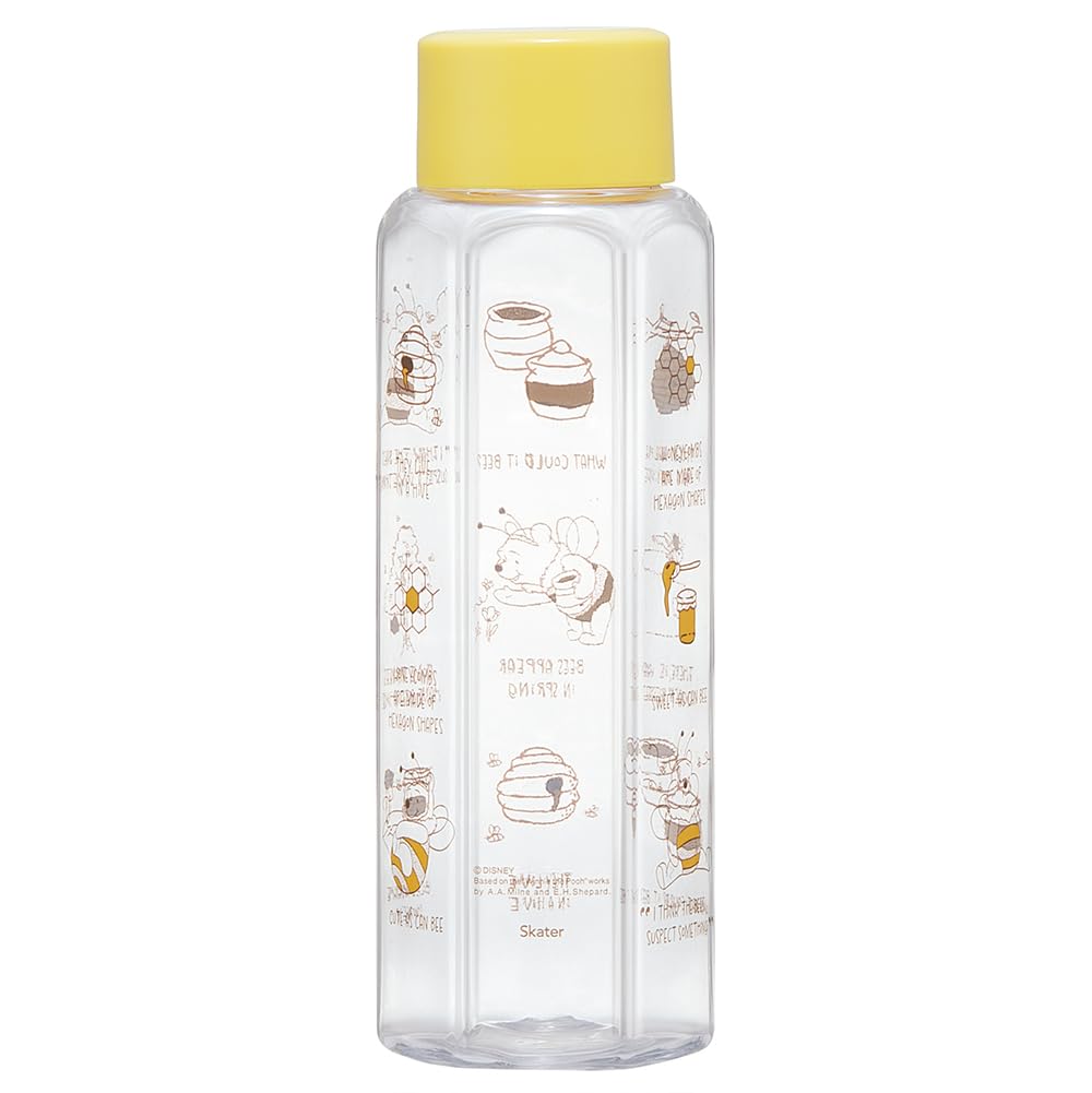 Skater Easy-to-Grip Hexagonal Plastic Water Bottle, 350ml, Blow-Drop Design, for Adults and Kids, Direct Drinking, Clear, Disney Winnie the Pooh