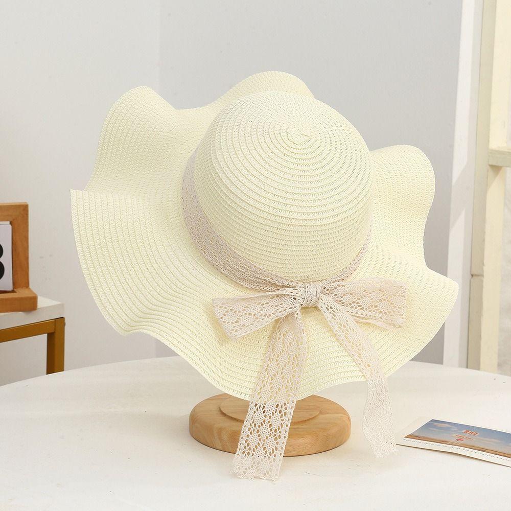 Fashion Uv Protection Women Sun Hat Wide Brim Bow Ribbons Summer Beach Hat Foldable Breathable Travel Straw Cap
