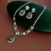 3 Pieces Green Zircon Leaf Flower Necklace New Light Luxury Drop Earring Chain 2025 Fashion Wedding Bride Jewelry Set Women