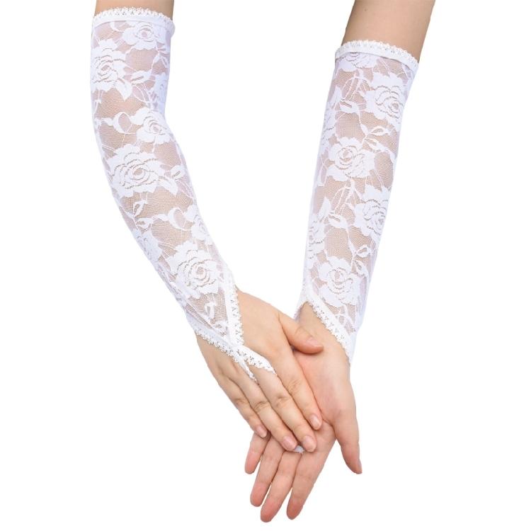 Длинные кружевные перчатки без пальцев для женщин Элегантные кружевные перчатки с розой для торжественного случая Вечерняя вечеринка Нарукавники белый