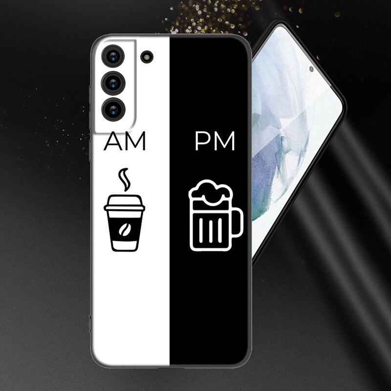Coffee Wine Cup Phone Case For Samsung Galaxy S20 S21 FE S22 Ultra S10 Lite S10E S9 S8 Plus S7 Edge Soft TPU Black Cover