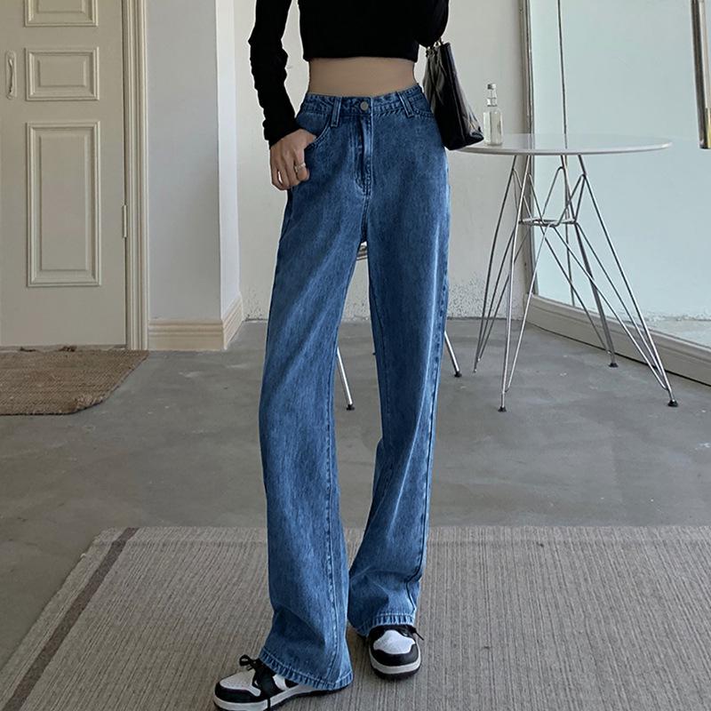 Women's Black-Grey High-Waisted Wide-Leg Denim Jeans - Spring/Summer 2022 Style