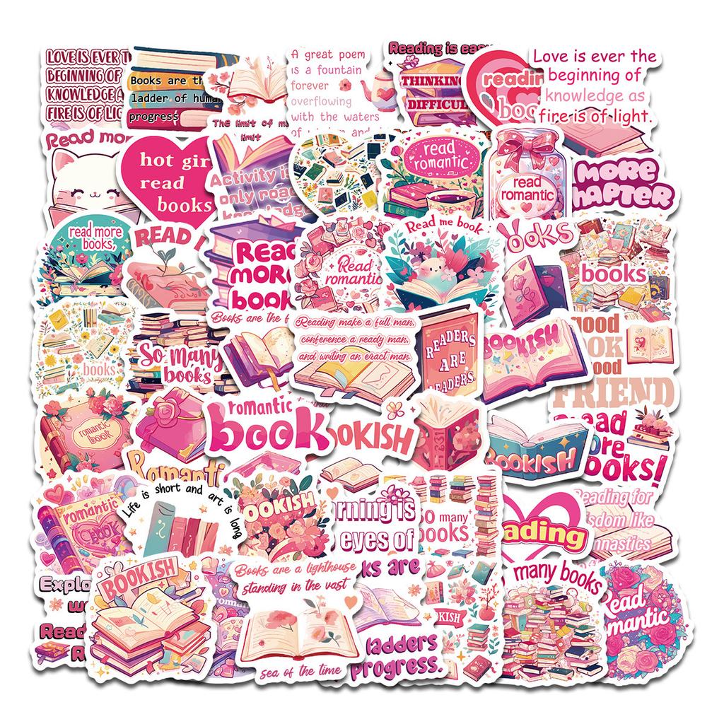 50 Pink Books In English Short Sentences Graffiti Stickers TUMUDIY Suitcase Notebook Decoration Stickers