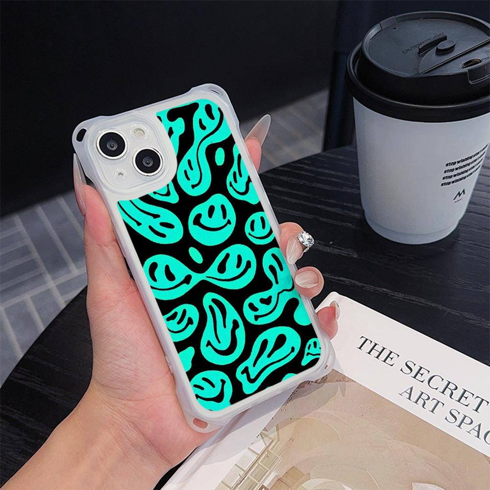 Ae88 Lovely Smiley Art Soft Phone Cases for iPhone 16 15 14 13 12 11 Pro Max XR with Wrist Strap Lanyard Corner Protection Back Cover