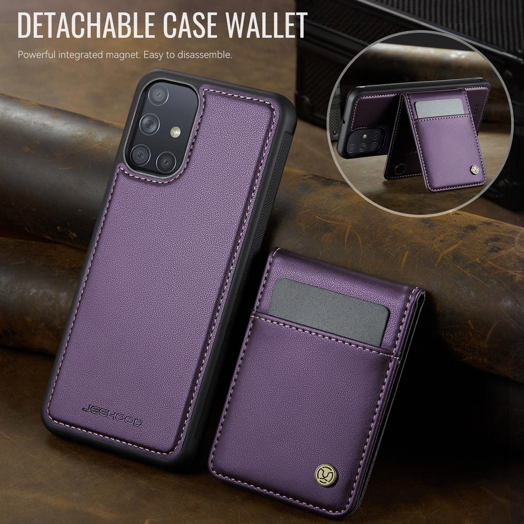 For Samsung Galaxy A51 4G SM-A515 Leather Back Cover Compatible with MagSafe JEEHOOD J06 Phone Case with Card Bag RFID Blocking