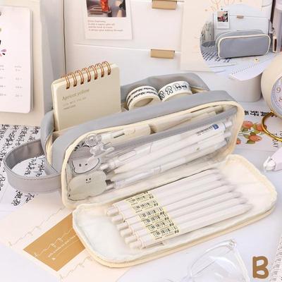 Creative Double Face Pencil Bag Pen Case Special Macaron Color Dual Side Canvas Storage Pouch Stationery School Travel Gift
