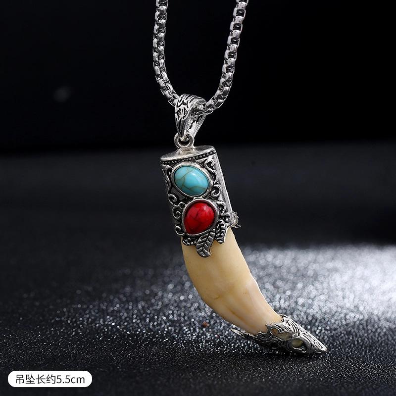 Wolf Tooth Pendant Necklace - Men's and Women's Stainless Steel Pendant Necklace Decorative Jewelry