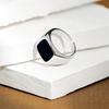 Retro Flat Square Black Glass Onyx Tail Ring For Women Classic Zinc Alloy Open Ring Designer Jewelry Accessories Unisex Gift