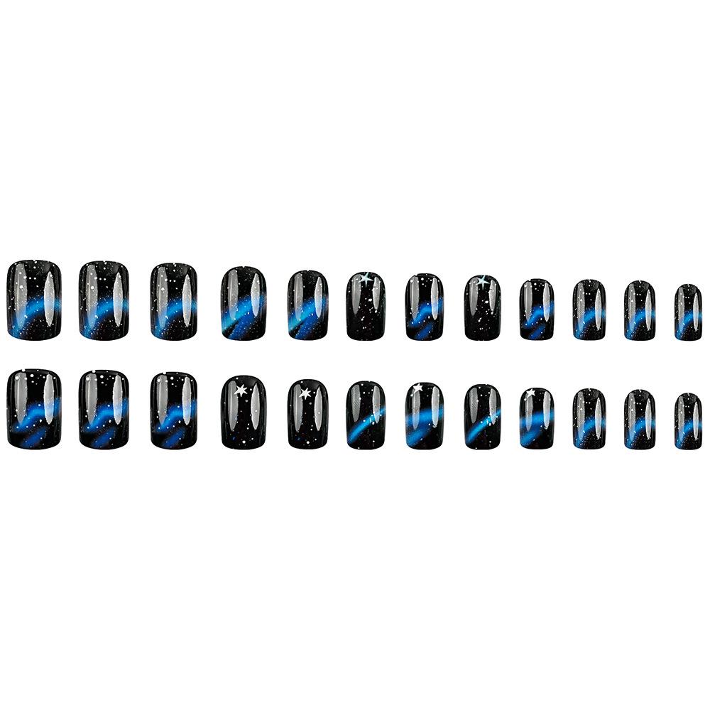 Starry Sky Blue Stars Square Nail Stickers: Wearable Interstellar Art Patches