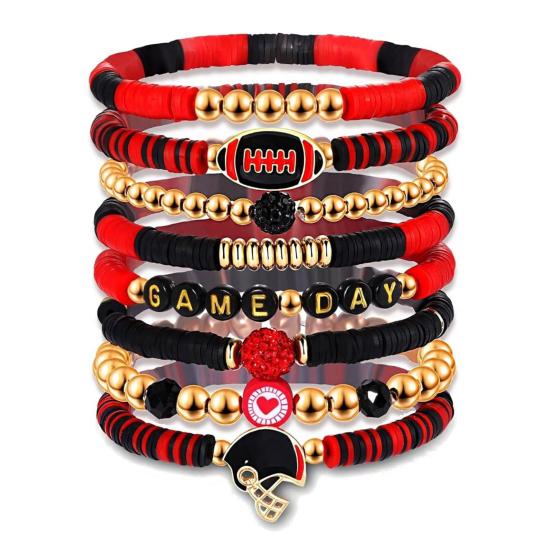 Game Day Bracelets Stackable Sports Football Charm Bracelets Elasticated Football Themed Bracelets Set for Women Men Football Fans Boho Summer