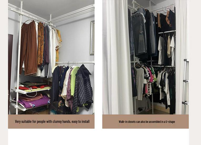 Telescopic Floor-Standing Clothes Rack Pole, 38mm Diameter, No-Drill, with Track for Home Use, Drying, Bedroom, Balcony, and Curtain Hanging